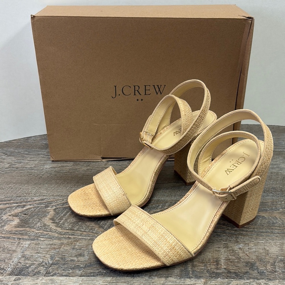 NEW J.Crew Raffia Block-Heel Sandals -Natural Size 9